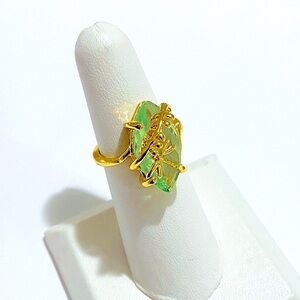 SALE - 14k Plated Light Green Oval Dragonfly Ring